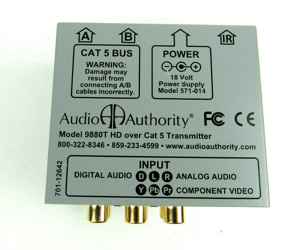 NEW Audio Authority 9880T 1x1 Dual Cat5 Component AV Extender/Transmitter