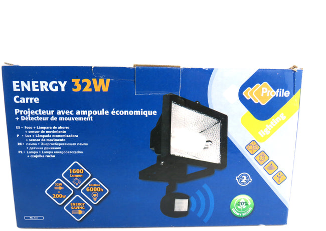 Profile Lightning 32W square spotlight with energy saving lamp + motion detector