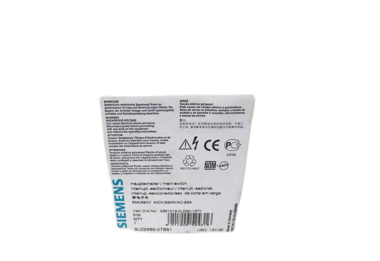 SIEMENS  3ZX1012-0LD20-1AT1    New