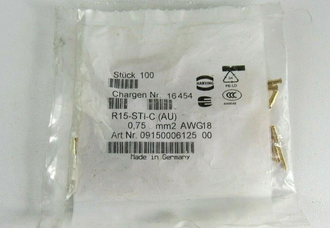 100 pcs x Harting 09150006125 00, Harting Han R15-STI-C (AU) 0,75 mm2 AWG18