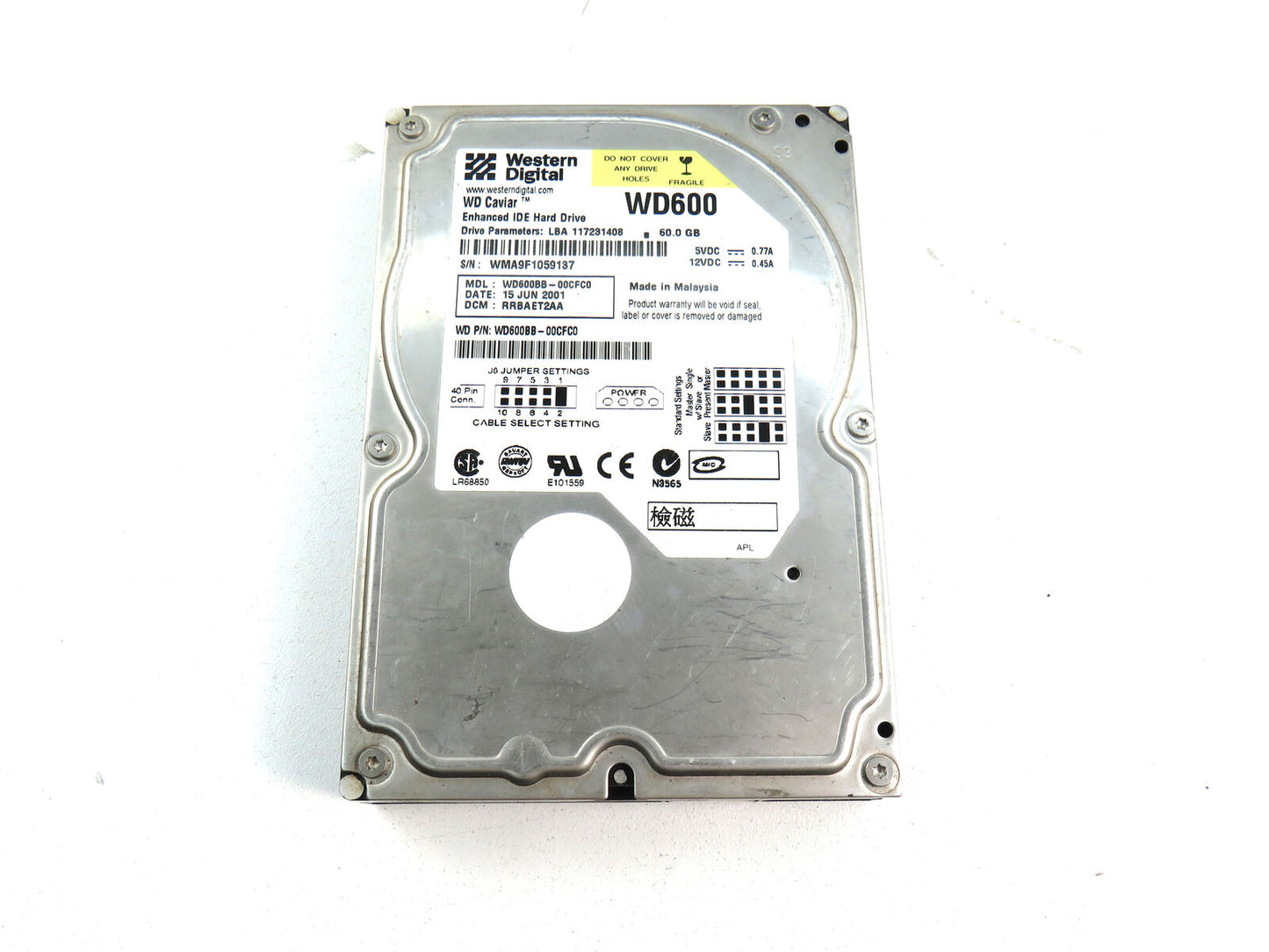 WESTERN DIGITAL WD600BB-00CFC0 - 60GB 7200 RPM IDE 3.5" HDD