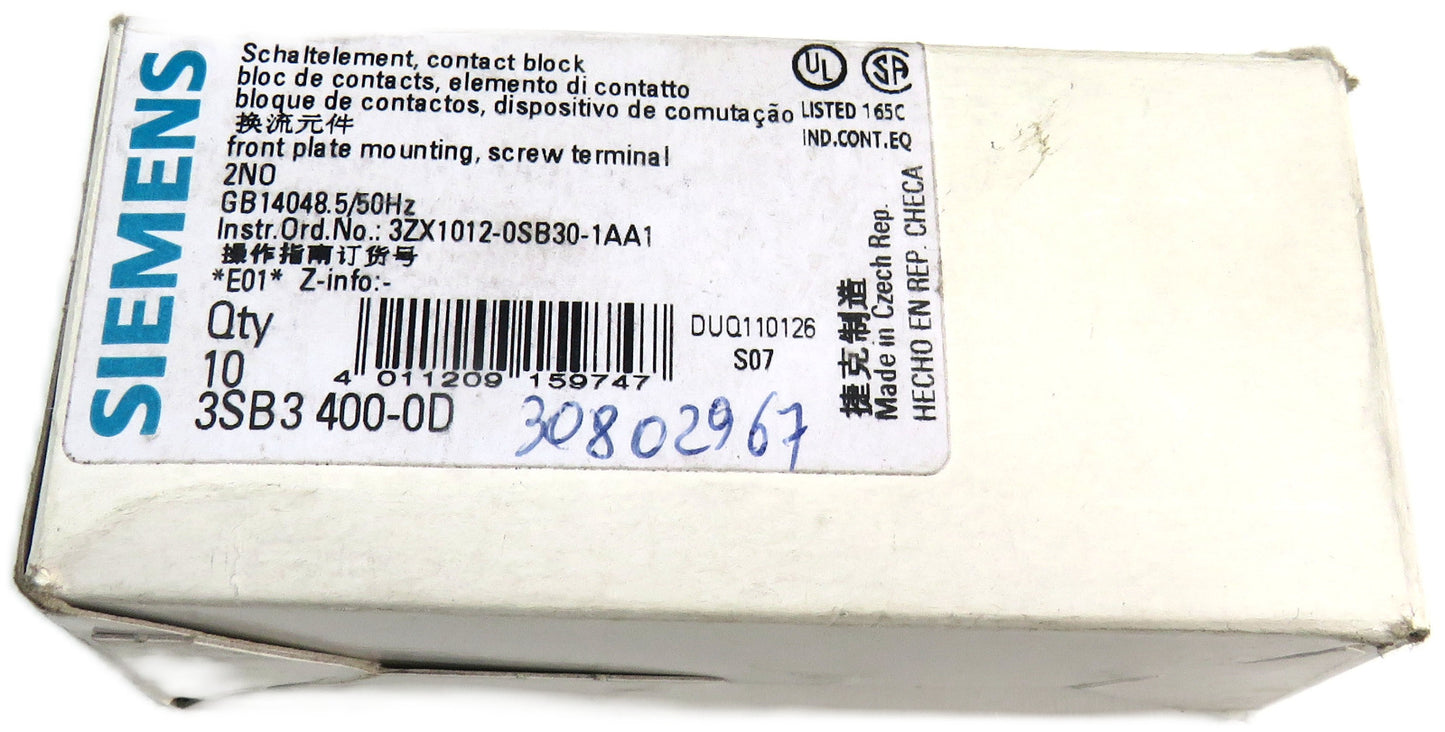 Siemens  3SB3 400-0D CONTACT BLOCKS  Lot of 6 New