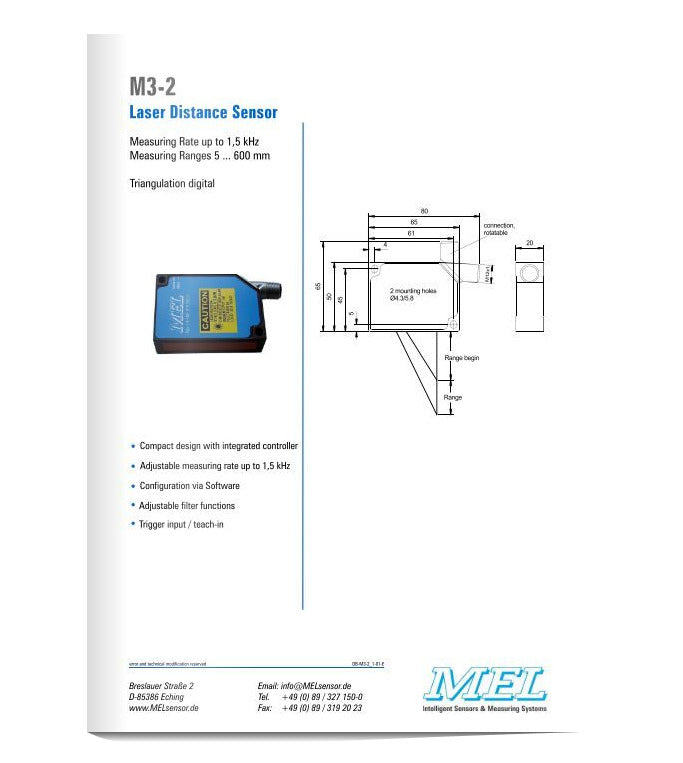 MEL M3-2 Laser Distance Sensor 5...600MM UP TO 1.5KHZ