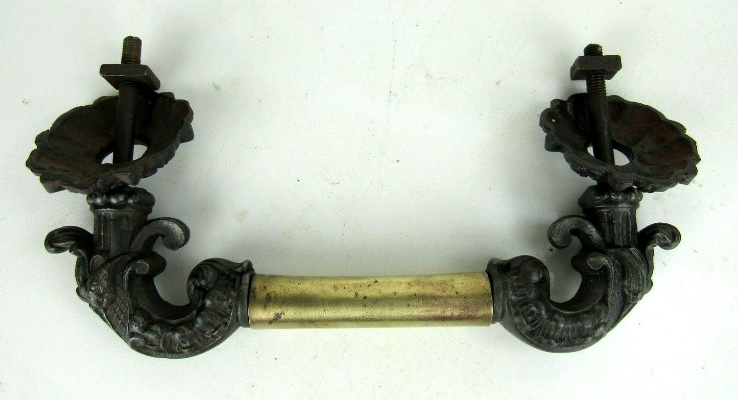 Vtg Brass Huge Full metal Victorian French Door Handle Rare Heavy Duty Original