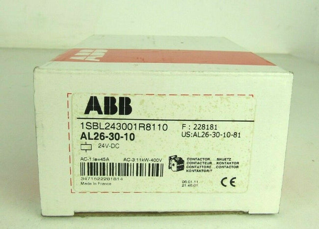 ABB AL26-30-10 CONTACTOR 1SBL243001R8110 3 Pole 28A 24VDC