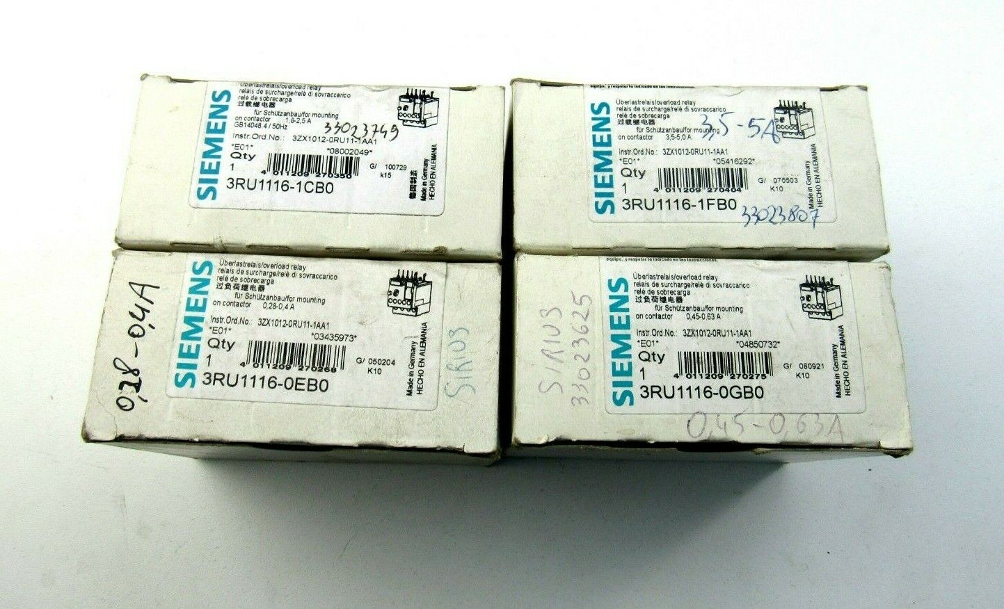 SIEMENS 3RU1116 1CB0 0EB0 1FB0 0GB0 Thermal Overload relay Contactor  Lot of 4