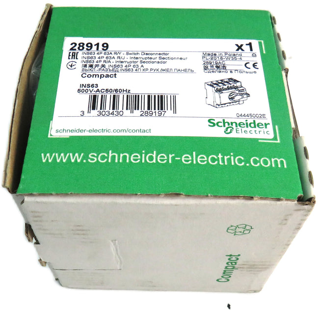 SCHNEIDER  28919 Interpact INS63 4P 63 A SWITCH DISCONNECTOR     New