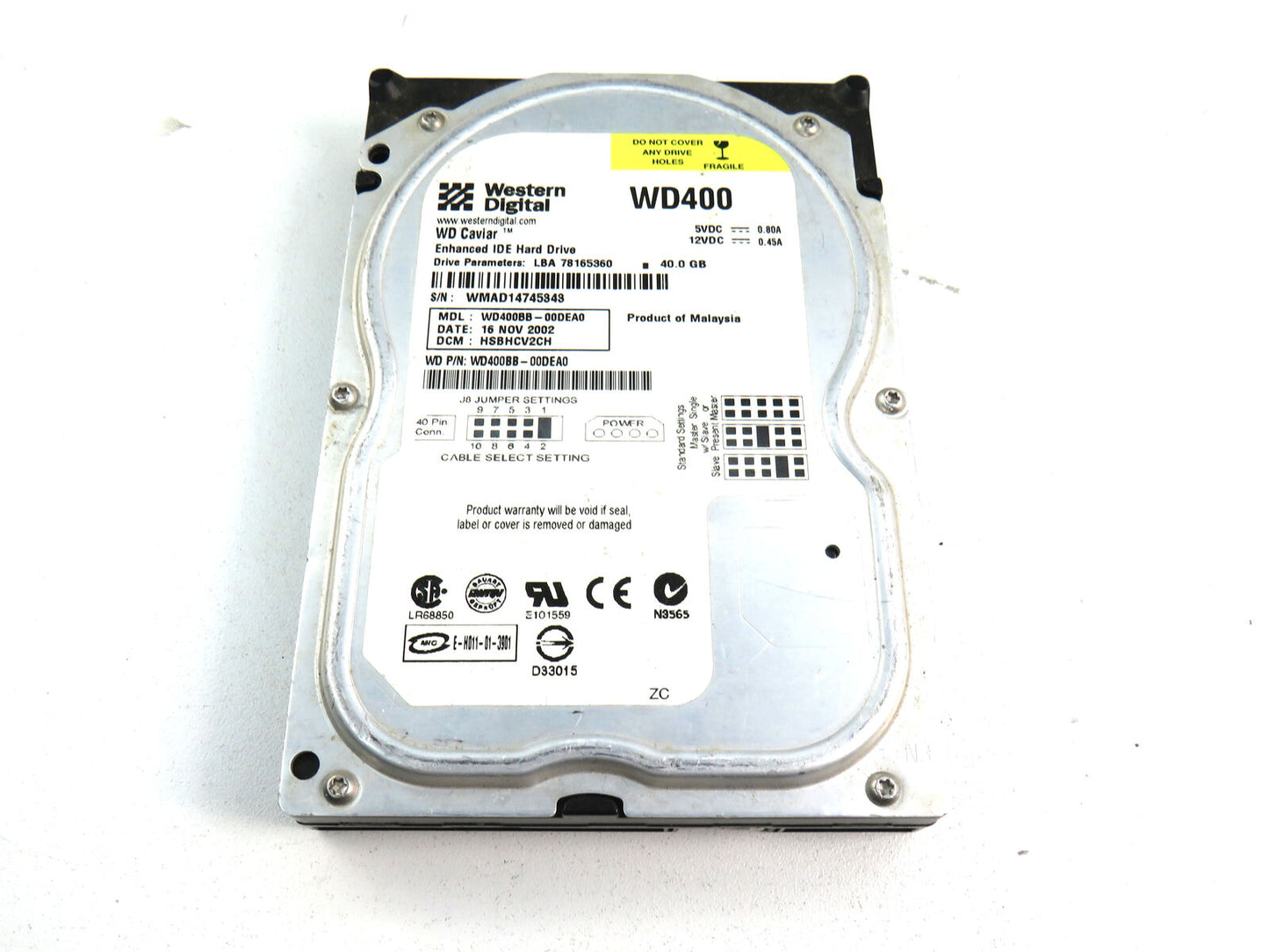 WESTERN DIGITAL WD400BB-00DEA0 Caviar ATA IDE 40gb 3.5" Desktop Hard Drive