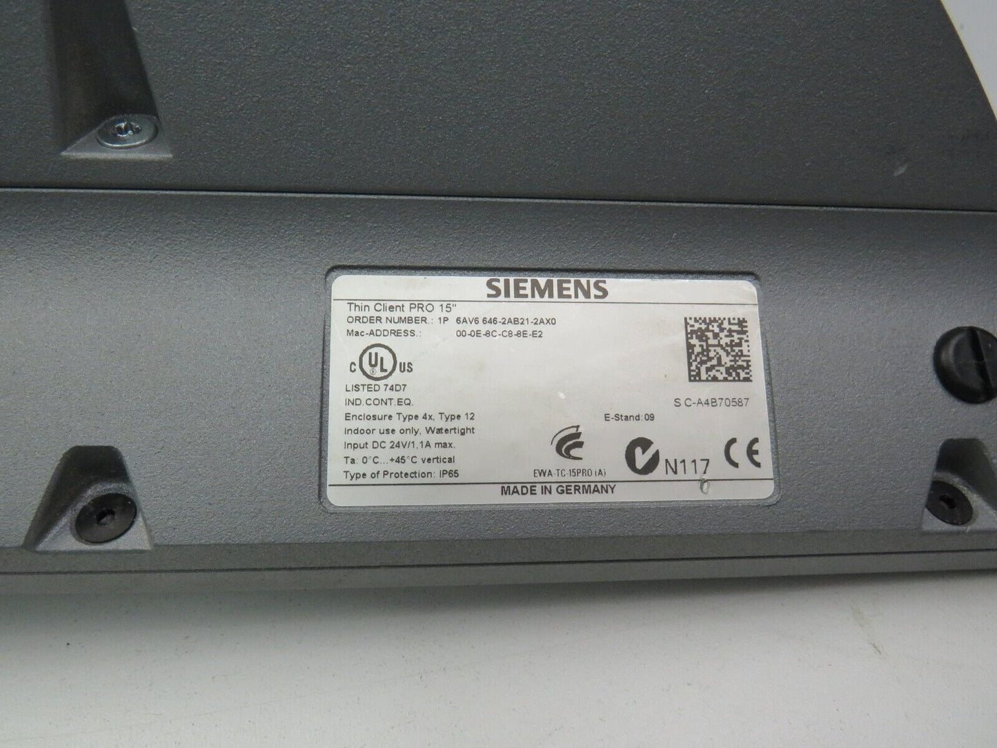 SIEMENS  6AV6 646-2AB21-2AX0 6AV6646-2AB21-2AX0 THIN CLIENT PRO 15"