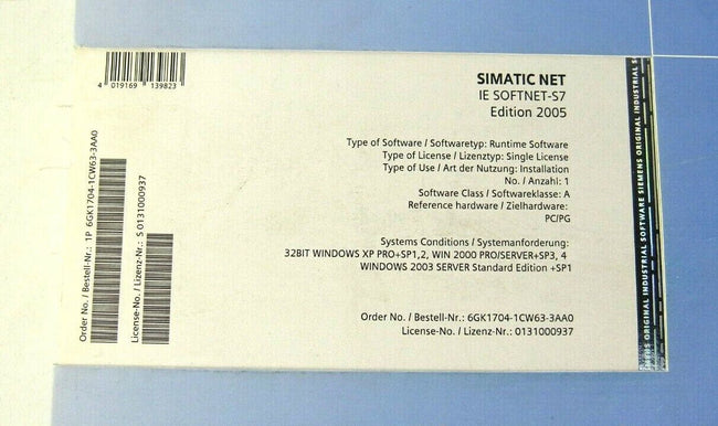 Siemens 6GK1704-1CW63-3AA0 Simatic Software NET IE SOFTNET-S7 Edition 2005