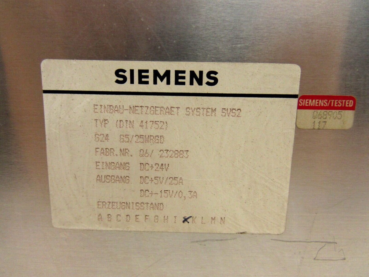 Siemens EINBAU-NETZGERAET SYSTEM SVS2 G24 G5/25WRGD DIN 41752