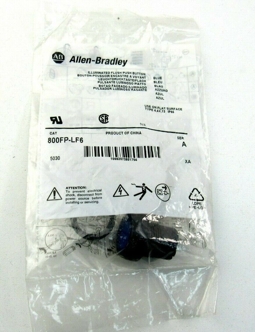 Allen Bradley  800FP-LF6 AB BLUE ILLUMINATED FLUSH  PUSH BUTTON    New