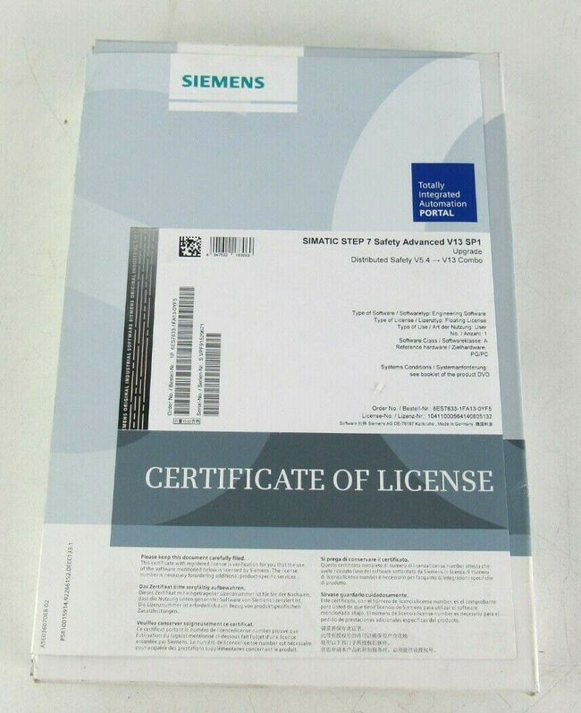 6ES7833-1FC00-0YY0 | Siemens | STEP 7 SAFETY ADVANCED, v13 sp1