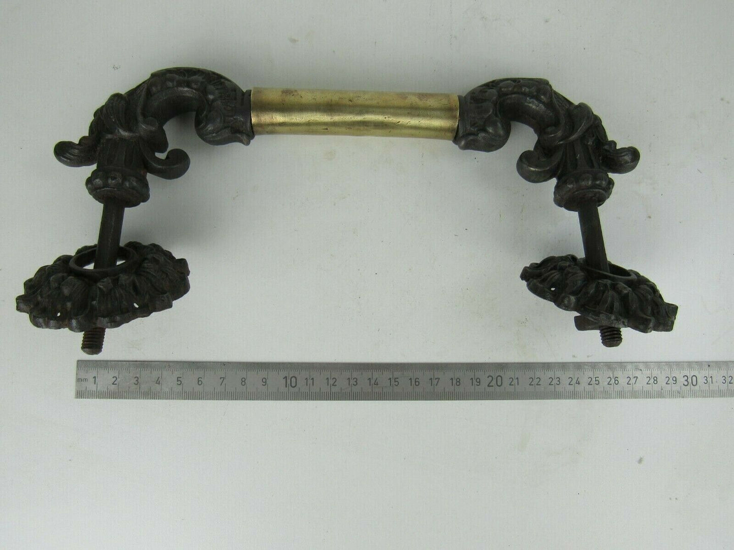 Vtg Brass Huge Full metal Victorian French Door Handle Rare Heavy Duty Original