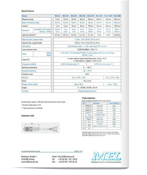 MEL M3-2 Laser Distance Sensor 5...600MM UP TO 1.5KHZ