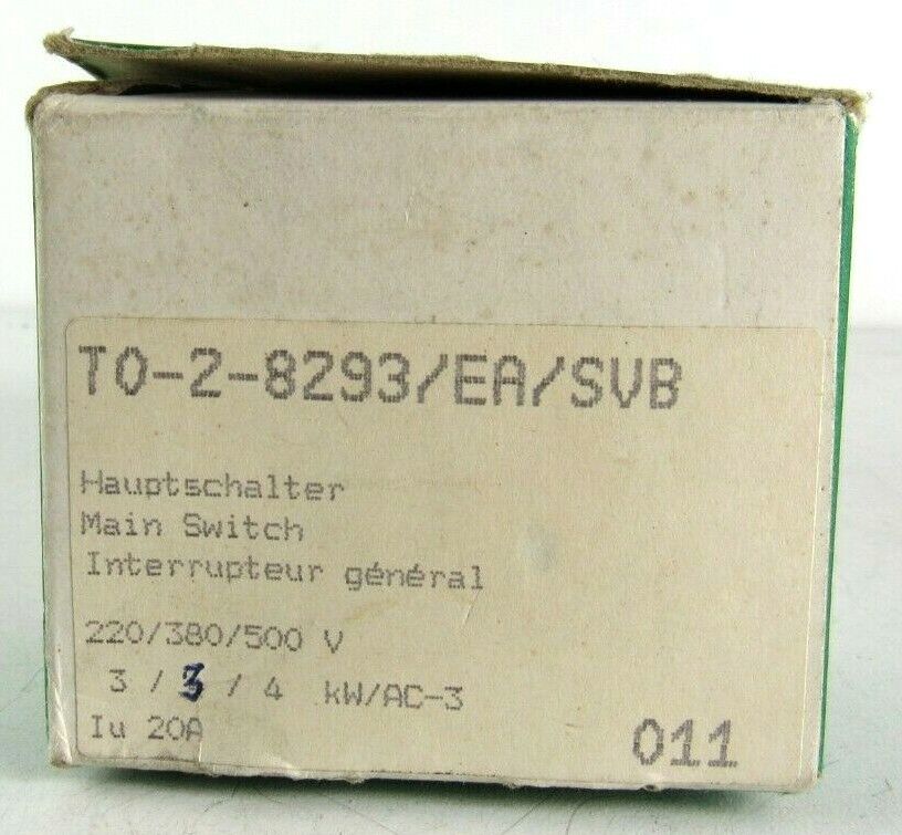 New Klockner-Moeller T0-2-8293/EA/SVB I/O  ( On - Off ) Door Mount Switch