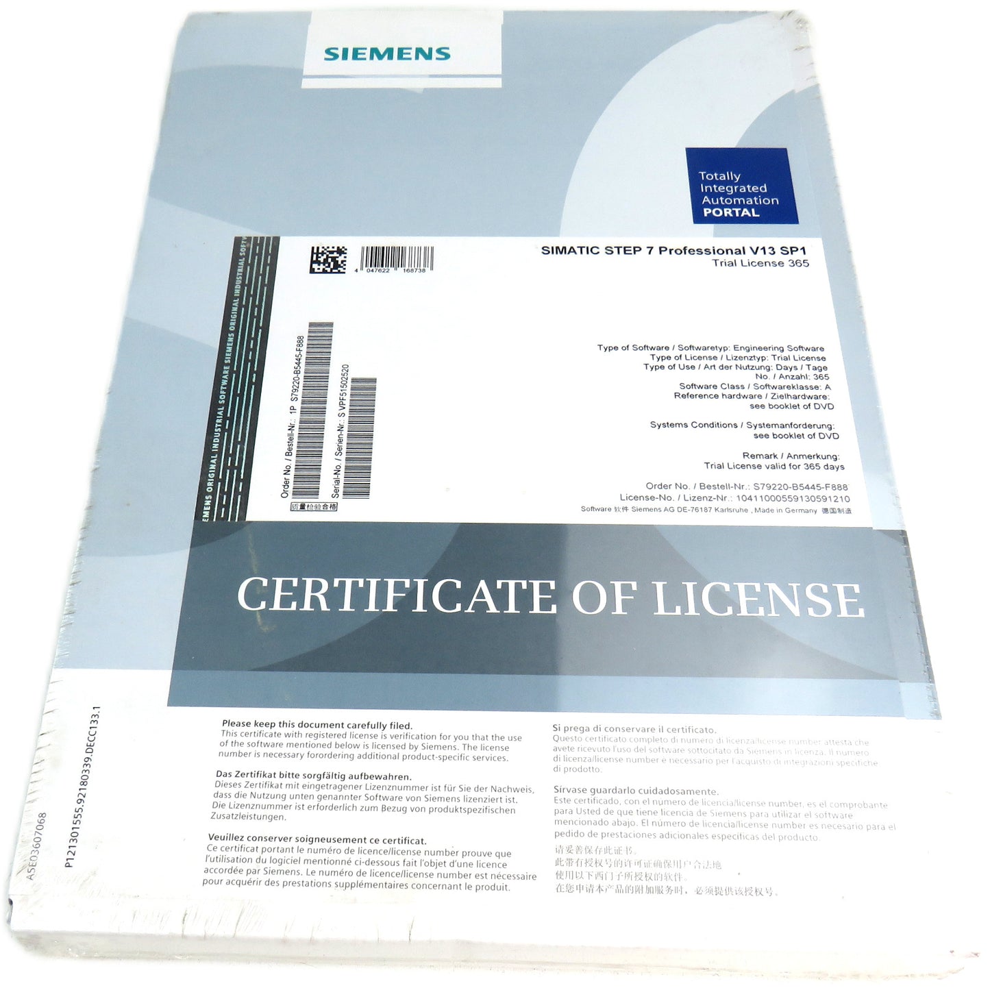 SIEMENS S79220-B5445-F888 STEP 7 PROFESSIONAL V13 SP1 TRIAL365 SOFTWARE    New