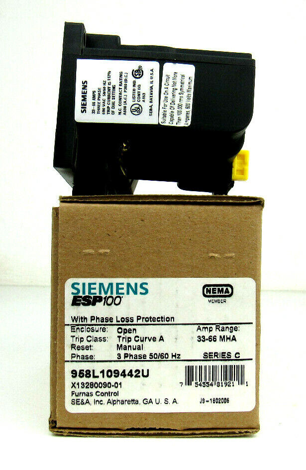 NEW Siemens Esp100 Overload Relay 958L109442U 958L Furnas Trip Curve A 33-86 AMP