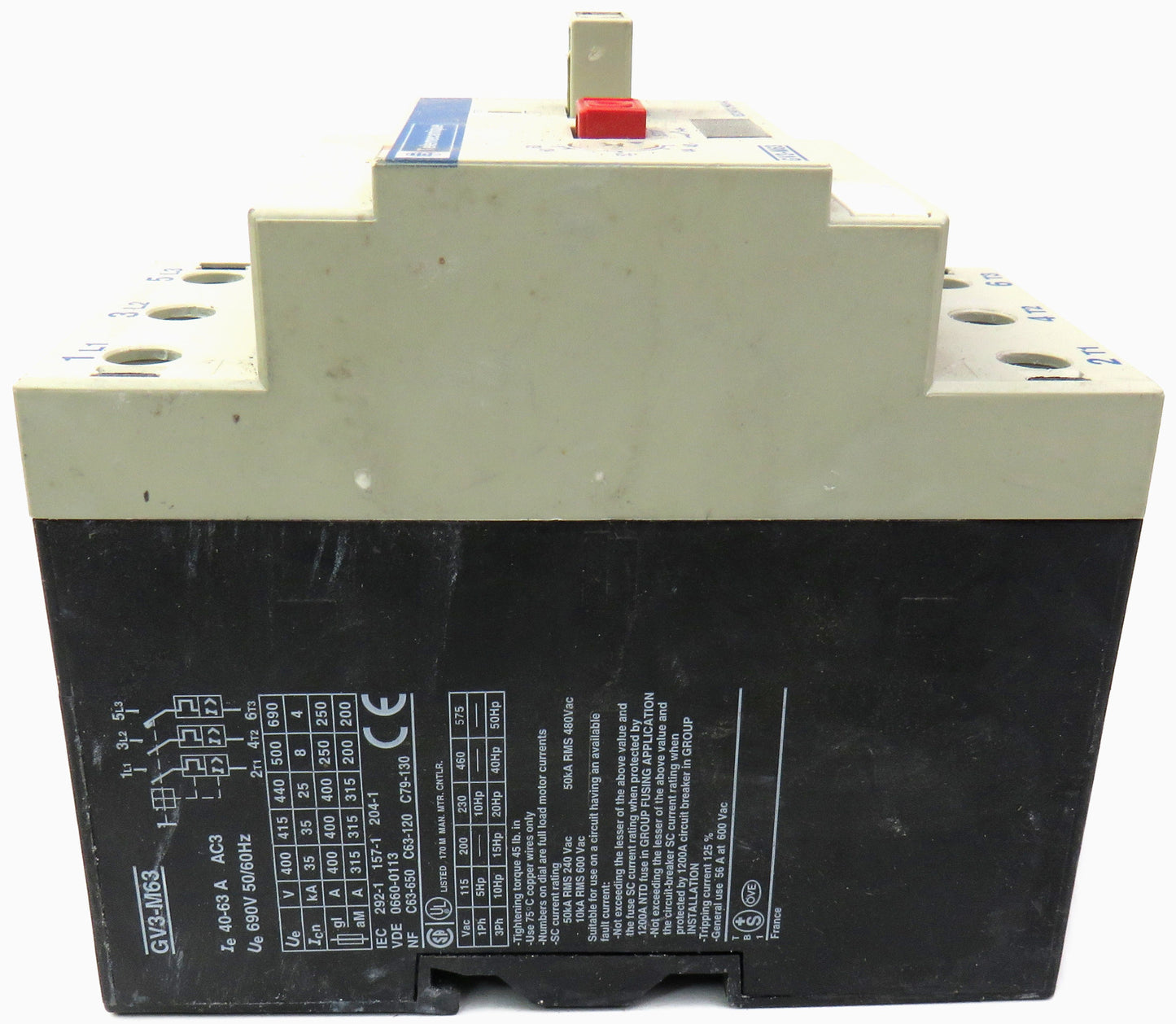 TELEMECANIQUE GV3-M63 40-63A 3-POLE MANUAL MOTOR STARTER