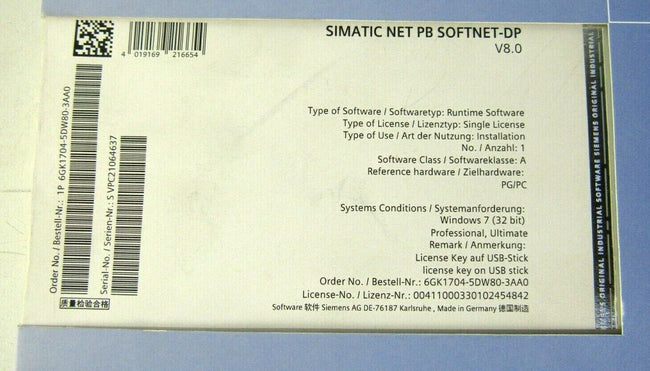 Siemens 6gk1704 5dw80 3aa0 Simatic net pb softnet-dp v8.0