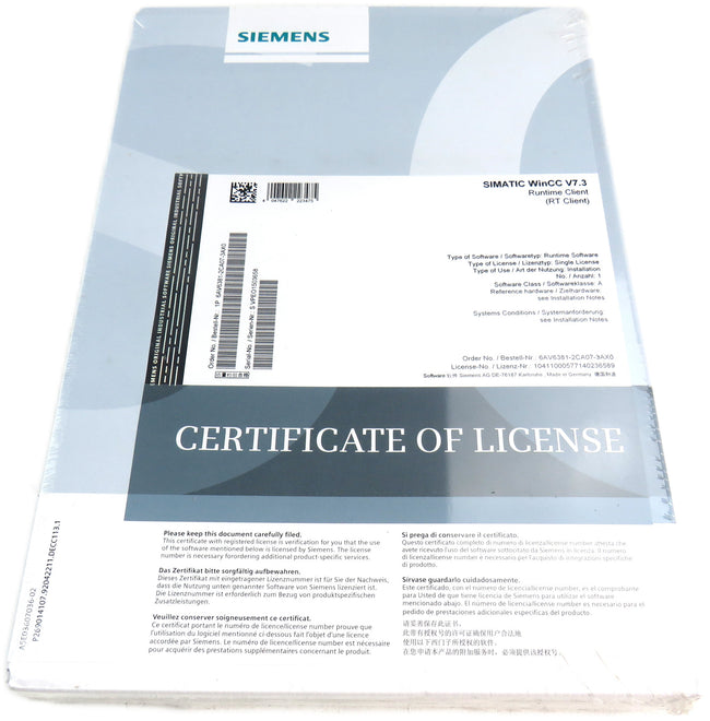 SIEMENS 6AV6381-2CA07-3AX0 SIMATIC WinCC V7.3 Runtime Client (RT client)     New