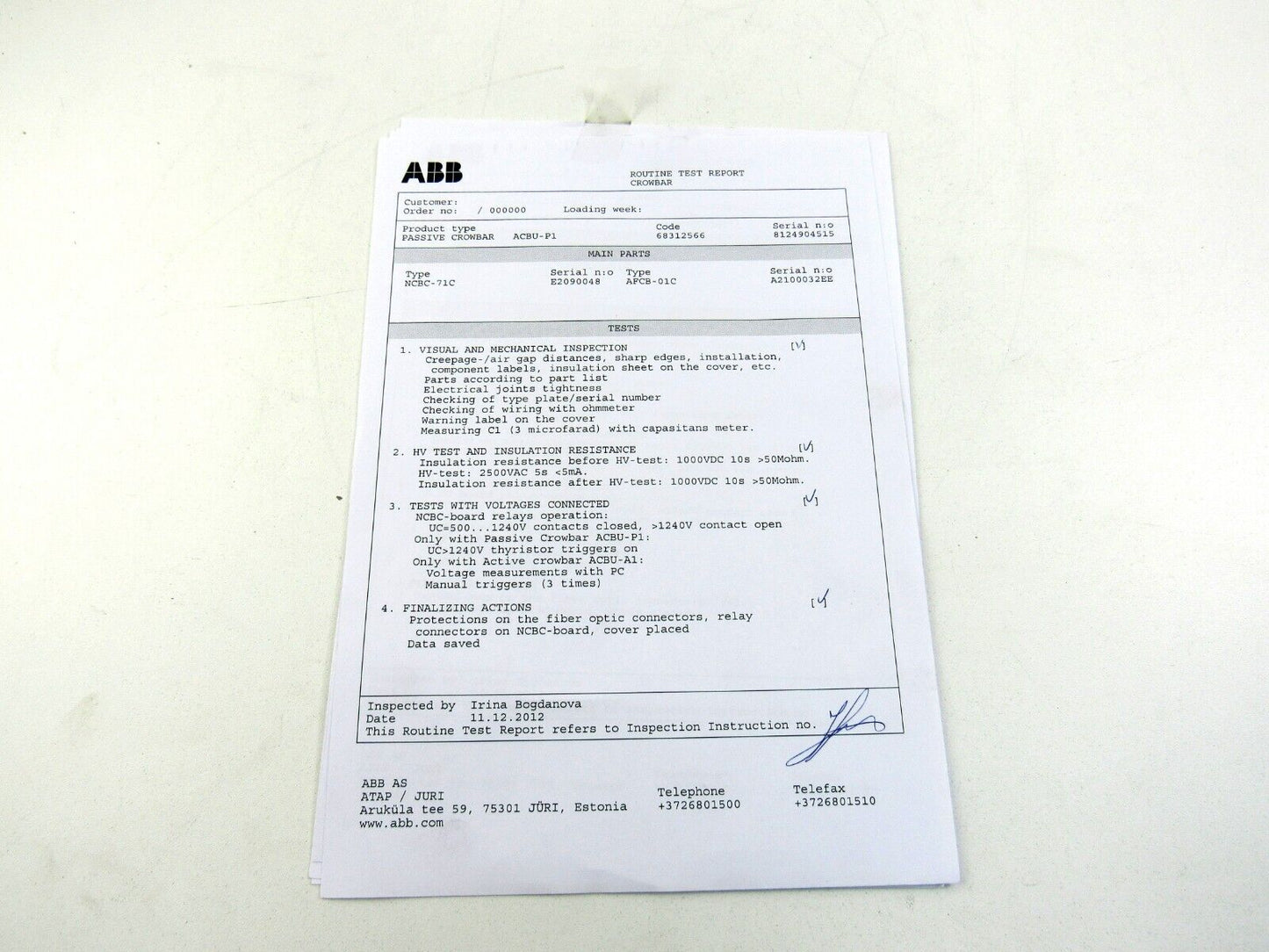 ABB  ACBU-P1 PASSIVE CROWBAR 6812566 ACS800-67  New
